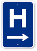 Hospital sign with arrow
