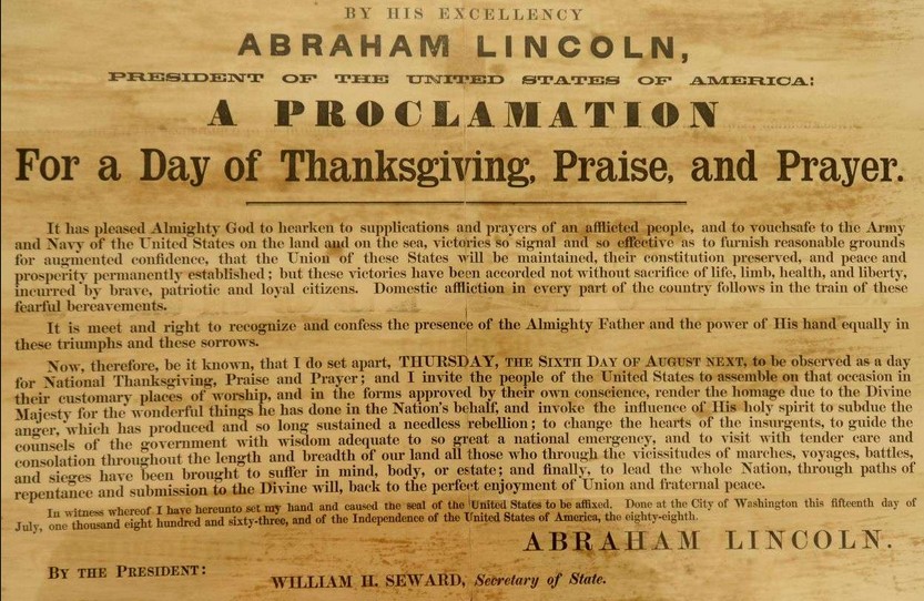 Day of Thanksgiving proclamation by Lincoln