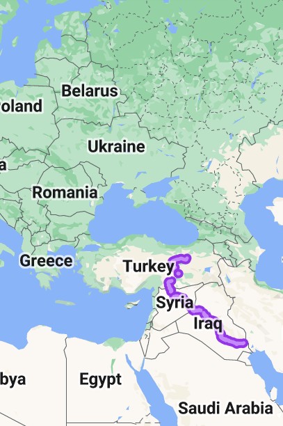 Map of eastern Europe to Saudi Arabia