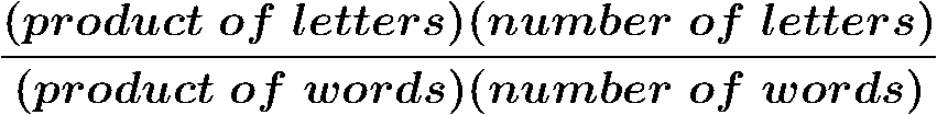 Ratio of product and sum of letters and words