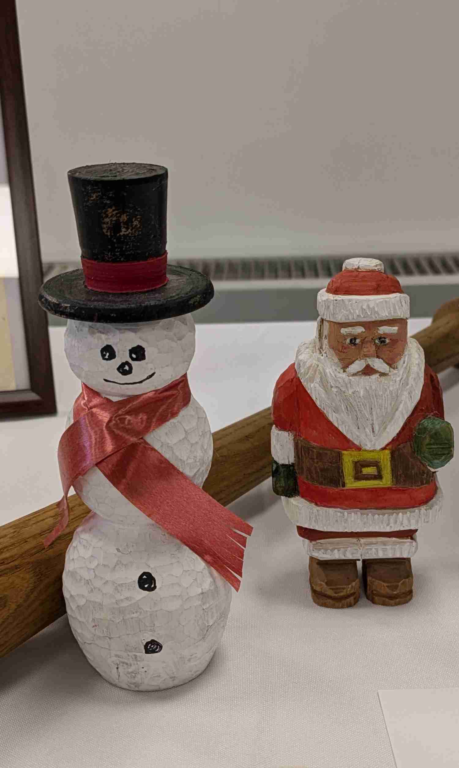 Carved snowman and Santa