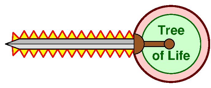 Enclosed tree of life with flaming sword