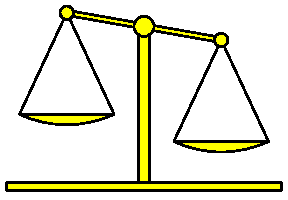 Balance scales tilt right