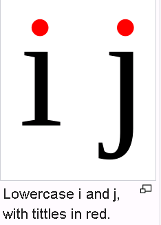 Lowercase i and j with tittles in red
